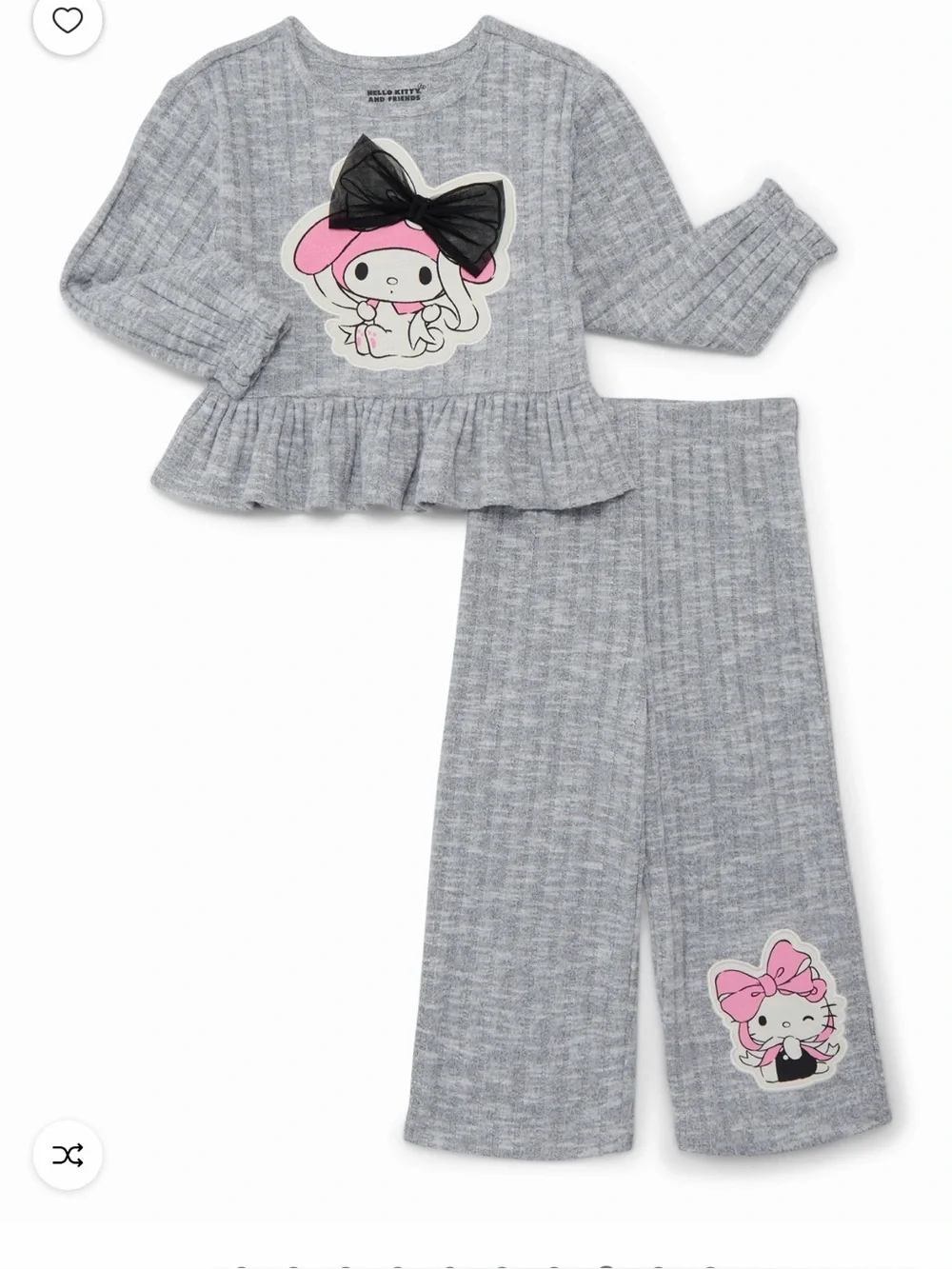Hello Kitty Gray and Pink Ruffle Two-Piece Pajama Set